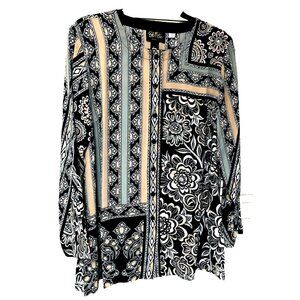 NWT Bob Mackie Wearable Art Tunic Women's M L Abstract Floral Stripes Artsy
